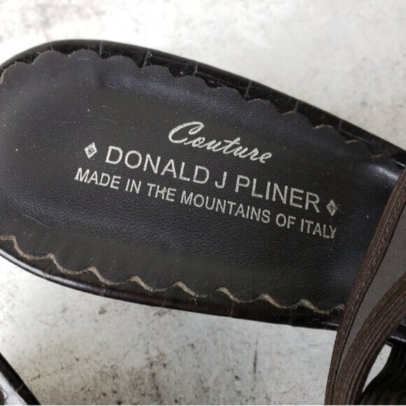 Donald J Pliner Couture Rasy Peep Toe Slingback Canvas Tortoise Wedge Sandal 10M - Picture 7 of 11